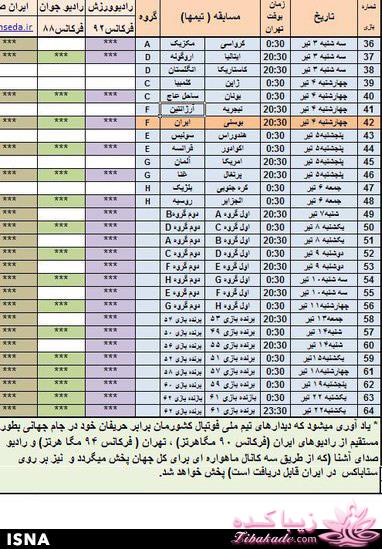 جدول زمان بندی بازی های جام جهانی 2014 برزیل به وقت ایران